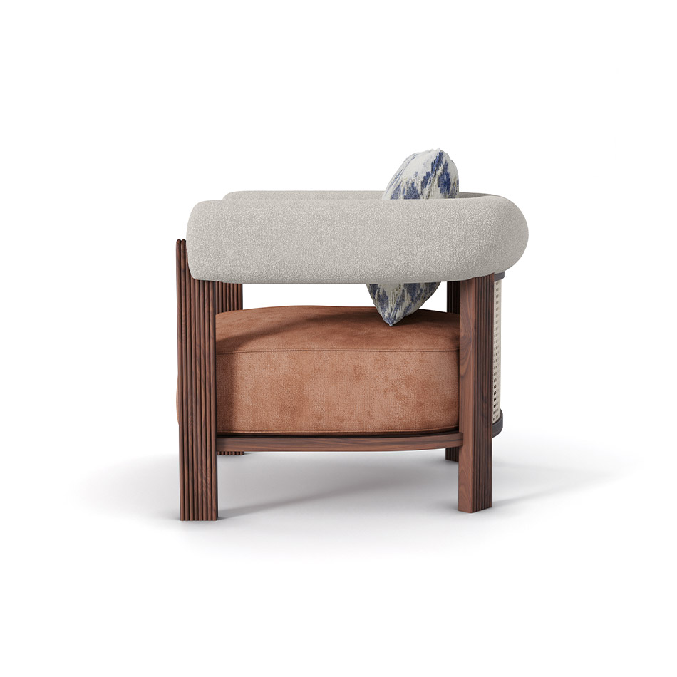 masif ahşap modern koltuk, hasır detaylı tasarım koltuk, doğal malzemeli lounge chair, özel üretim koltuk tasarımı, ısmarlama ahşap oturma mobilyası
