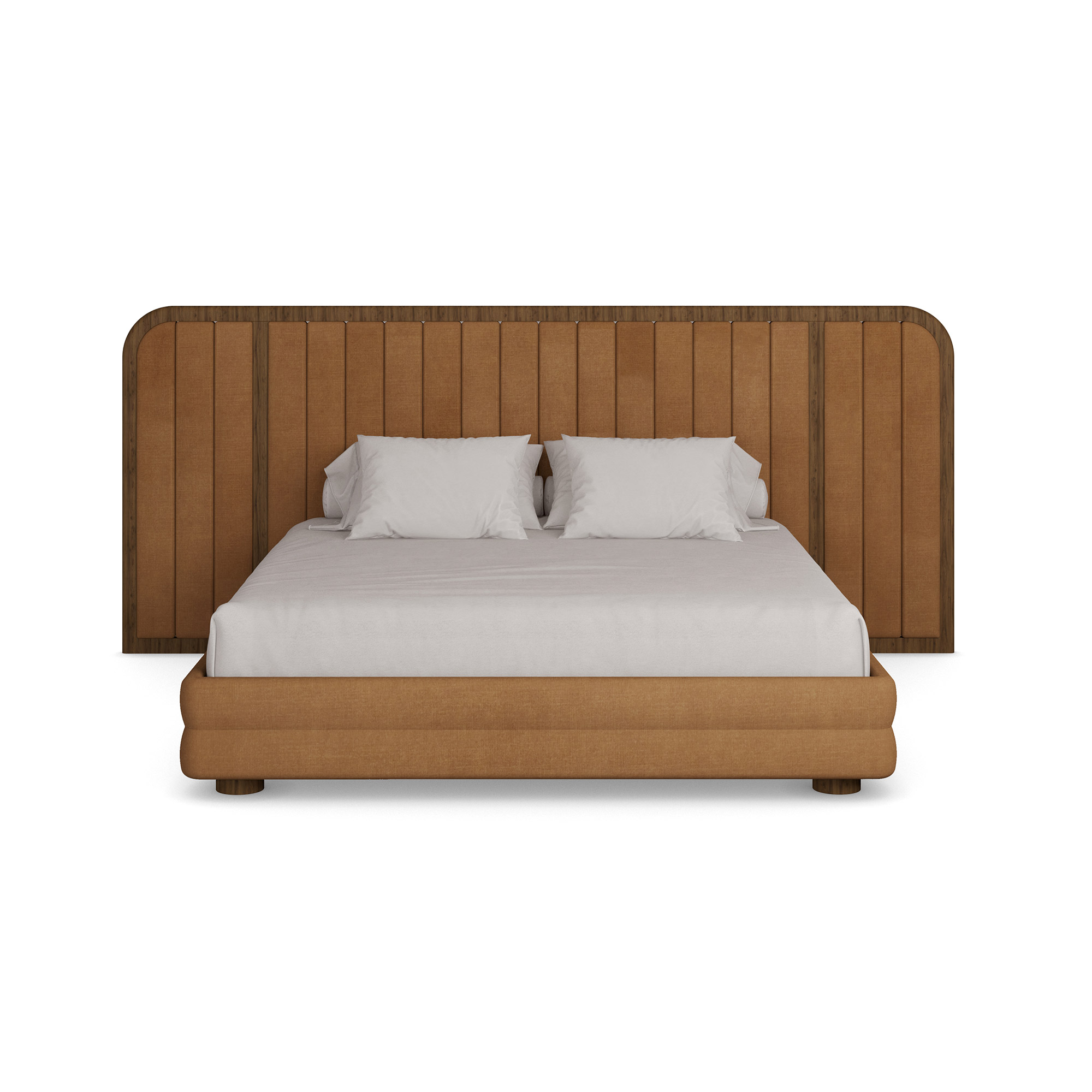 taba döşemeli özel üretim karyola, ceviz çerçeveli özel ölçü yatak başı, dikey panelli sipariş mobilya karyola, yuvarlatılmış köşeli ısmarlama mobilya yatak, sıcak luxury master bedroom karyol
