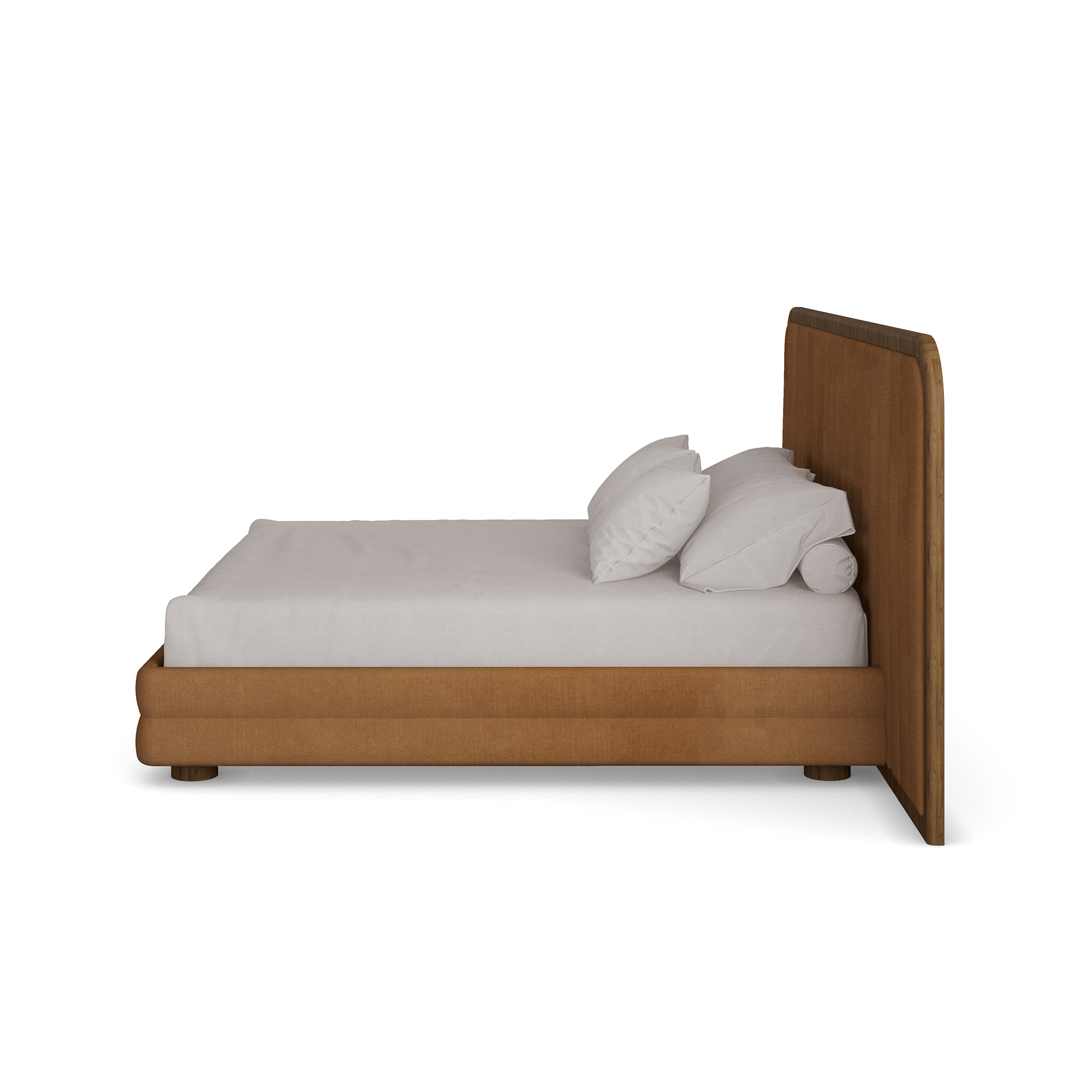 taba döşemeli özel üretim karyola, ceviz çerçeveli özel ölçü yatak başı, dikey panelli sipariş mobilya karyola, yuvarlatılmış köşeli ısmarlama mobilya yatak, sıcak luxury master bedroom karyol