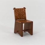 deri örgülü ahşap sandalye, brutalist modern dining chair, özel üretim artisan sandalye, masif ahşap contemporary chair, el örgüsü deri tasarım sandaly