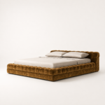 kapitone kadife modern karyola, düşük platform luxury bed, özel üretim italyan tarzı yatak, oversized contemporary karyola, tütün renkli tasarım yatak