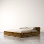 kapitone kadife modern karyola, düşük platform luxury bed, özel üretim italyan tarzı yatak, oversized contemporary karyola, tütün renkli tasarım yatak