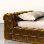 kapitone kadife modern karyola, düşük platform luxury bed, özel üretim italyan tarzı yatak, oversized contemporary karyola, tütün renkli tasarım yatak