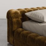 kapitone kadife modern karyola, düşük platform luxury bed, özel üretim italyan tarzı yatak, oversized contemporary karyola, tütün renkli tasarım yatak