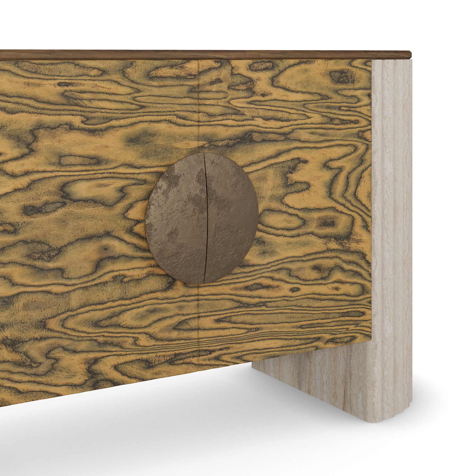 dumanlı desenli özel üretim büfe, fitilli krem ayaklı özel ölçü sideboard, koyu ceviz tablalı sipariş mobilya, yuvarlak kulplu ısmarlama mobilya büfe, dekoratif ahşap yüzeyli luxury sideboard