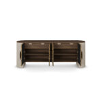 dumanlı desenli özel üretim büfe, fitilli krem ayaklı özel ölçü sideboard, koyu ceviz tablalı sipariş mobilya, yuvarlak kulplu ısmarlama mobilya büfe, dekoratif ahşap yüzeyli luxury sideboard