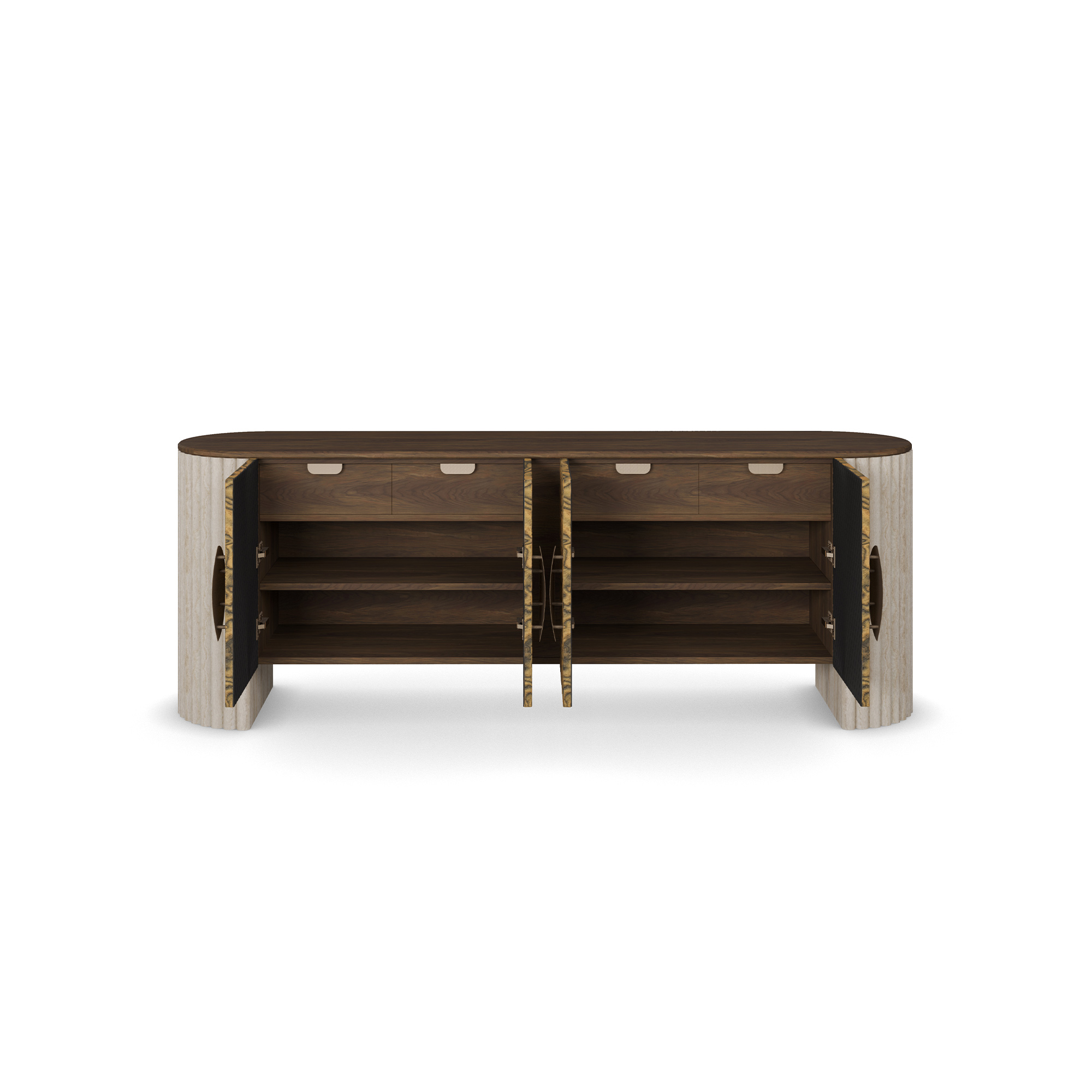dumanlı desenli özel üretim büfe, fitilli krem ayaklı özel ölçü sideboard, koyu ceviz tablalı sipariş mobilya, yuvarlak kulplu ısmarlama mobilya büfe, dekoratif ahşap yüzeyli luxury sideboard