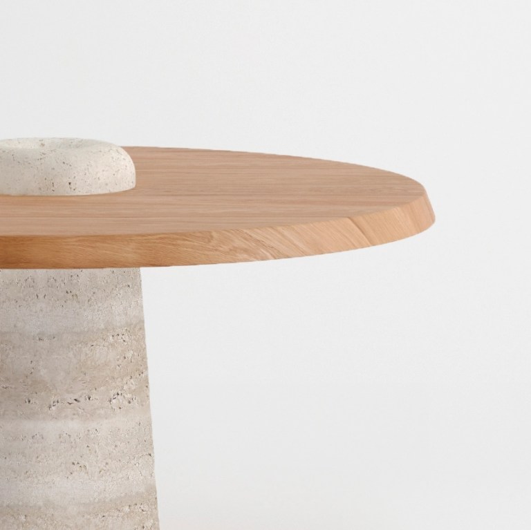 alcopon yemek masası, oval meşe masa, traverten ayaklı yemek masası, özel üretim contemporary dining table, sculptural modern masa