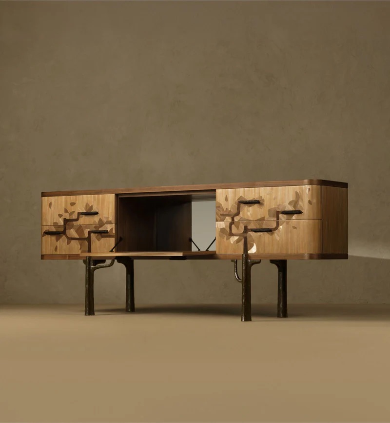 heykelsi ahşap konsol, collectible design console, ağaç formlu modern konsol, özel üretim luxury sideboard, contemporary designer console