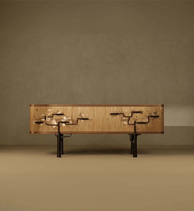 heykelsi ahşap konsol, collectible design console, ağaç formlu modern konsol, özel üretim luxury sideboard, contemporary designer console