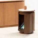 bruto komodin, cylindrical bedside table, mermer tablalı komodin, özel üretim luxury komodin, sculptural modern bedside table