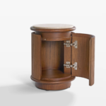 bruto komodin, cylindrical bedside table, mermer tablalı komodin, özel üretim luxury komodin, sculptural modern bedside table