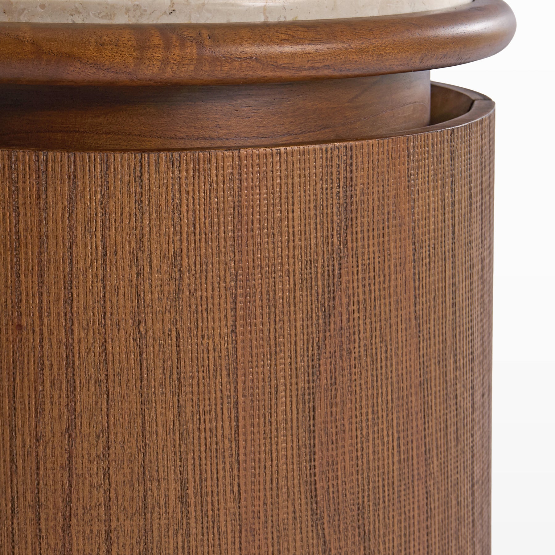 bruto komodin, cylindrical bedside table, mermer tablalı komodin, özel üretim luxury komodin, sculptural modern bedside table