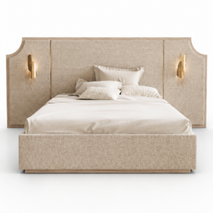 delia karyola, upholstered luxury bed, panel başlıklı contemporary yatak, özel üretim modern karyola, architectural bedroom furniture