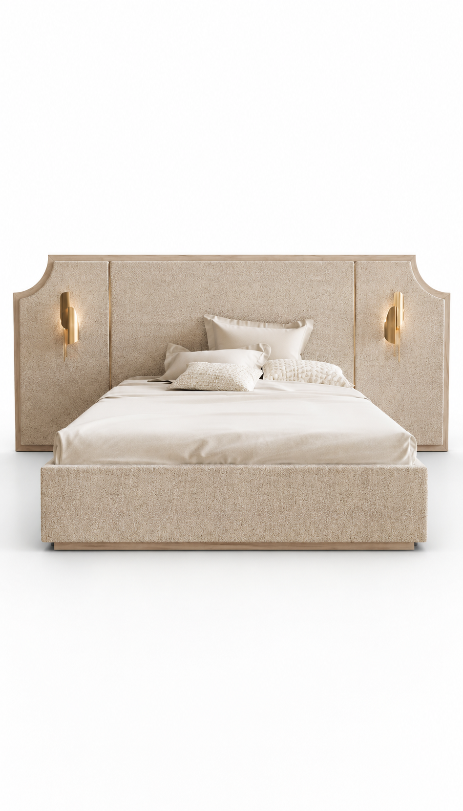 delia karyola, upholstered luxury bed, panel başlıklı contemporary yatak, özel üretim modern karyola, architectural bedroom furniture