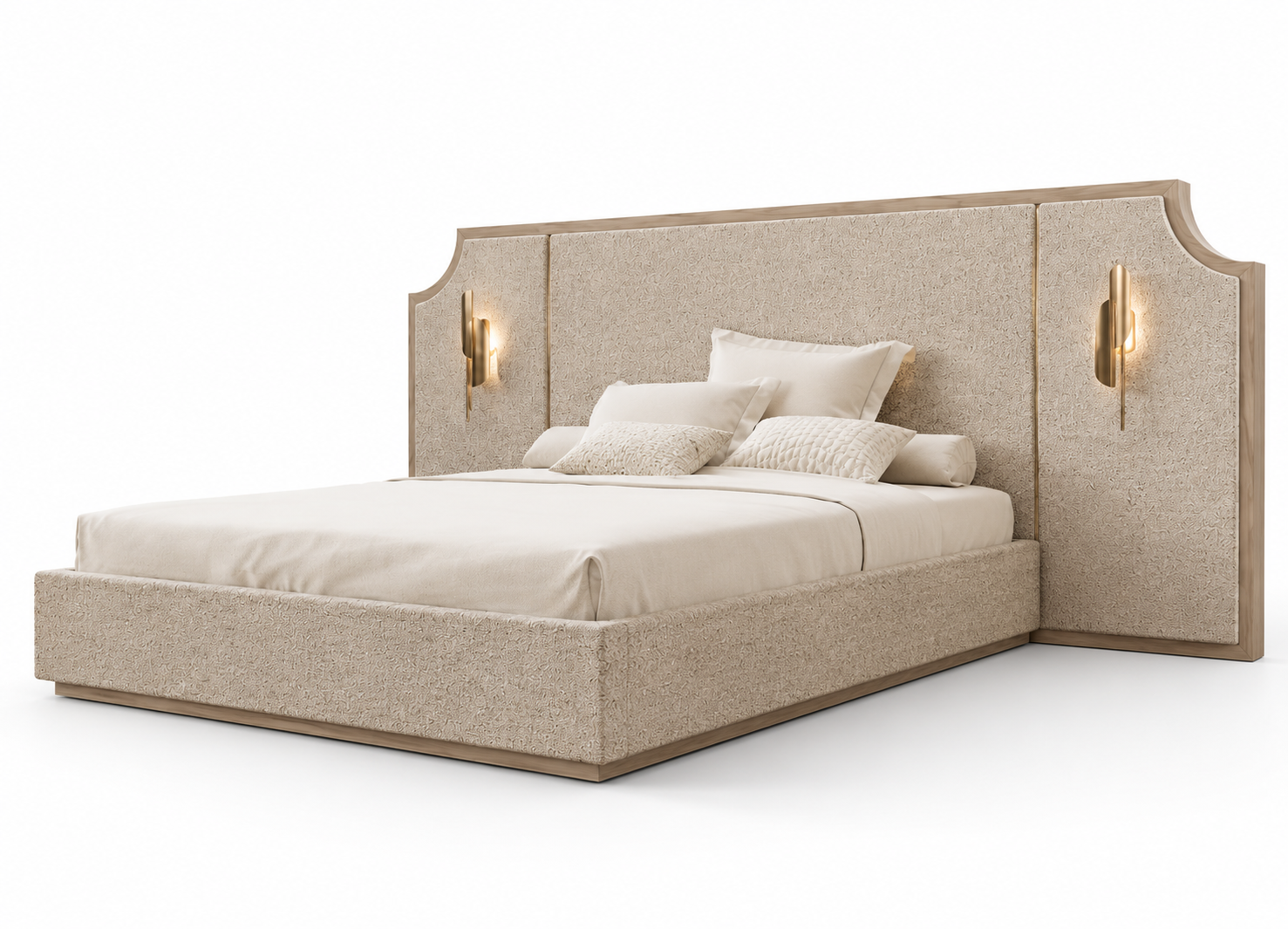 delia karyola, upholstered luxury bed, panel başlıklı contemporary yatak, özel üretim modern karyola, architectural bedroom furniture