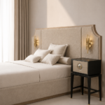 delia karyola, upholstered luxury bed, panel başlıklı contemporary yatak, özel üretim modern karyola, architectural bedroom furniture