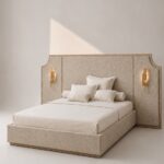 delia karyola, upholstered luxury bed, panel başlıklı contemporary yatak, özel üretim modern karyola, architectural bedroom furniture