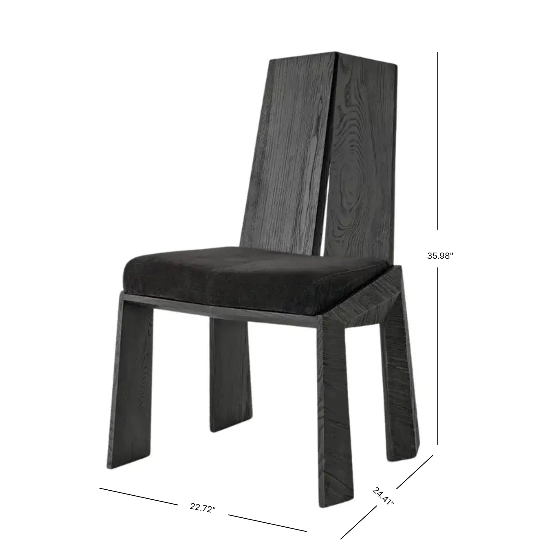geometrik ahsap sandalye, brutalist dining chair, ozel uretim modern sandalye, black oak contemporary chair, sculptural collectible dining chair