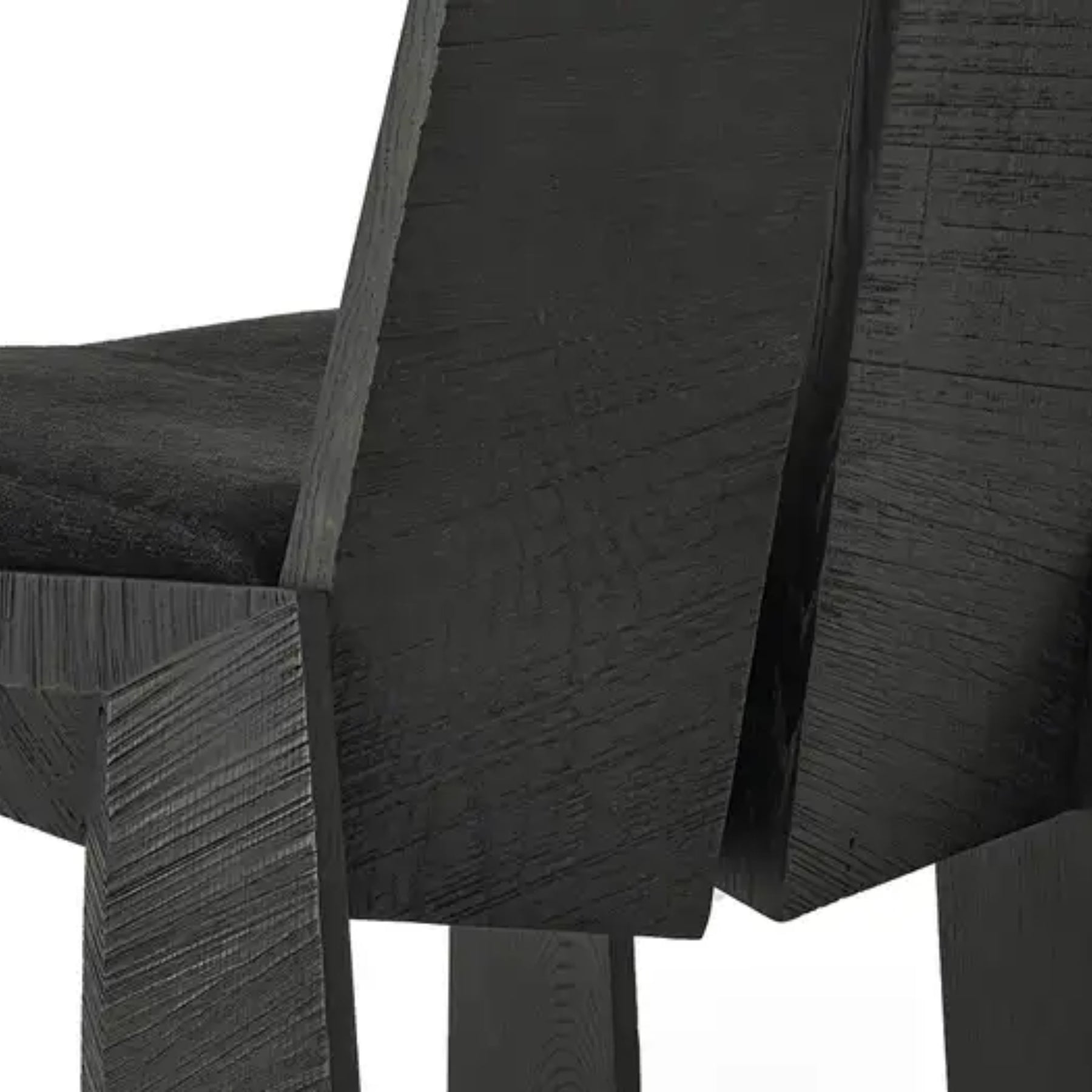 geometrik ahsap sandalye, brutalist dining chair, ozel uretim modern sandalye, black oak contemporary chair, sculptural collectible dining chair