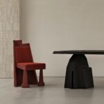 black oak designer chair, brutalist contemporary sandalye, collectible dining chair design, ozel uretim architectural seating, sculptural luxury ahsap sandalye