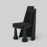 black oak designer chair, brutalist contemporary sandalye, collectible dining chair design, ozel uretim architectural seating, sculptural luxury ahsap sandalye