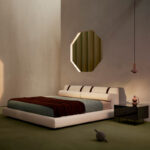rolled headboard luxury bed, soft platform contemporary karyola, ozel uretim modern yatak tasarimi, minimal collectible bedroom furniture, upholstered designer platform bed