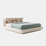 rolled headboard luxury bed, soft platform contemporary karyola, ozel uretim modern yatak tasarimi, minimal collectible bedroom furniture, upholstered designer platform bed