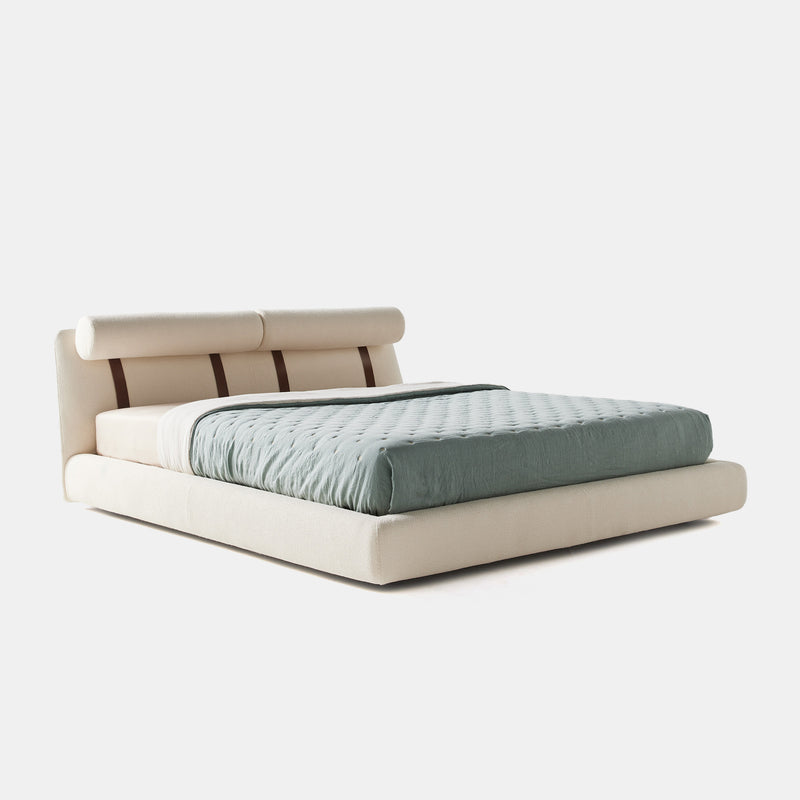 rolled headboard luxury bed, soft platform contemporary karyola, ozel uretim modern yatak tasarimi, minimal collectible bedroom furniture, upholstered designer platform bed
