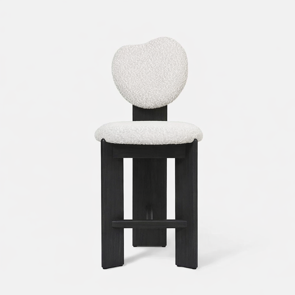 boucle bar sandalyesi, ozel uretim counter stool, contemporary ahsap bar sandalyesi, round back modern stool, luxury mutfak bar sandalyesi