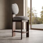 boucle bar sandalyesi, ozel uretim counter stool, contemporary ahsap bar sandalyesi, round back modern stool, luxury mutfak bar sandalyesi