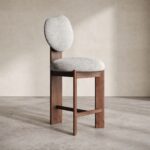 boucle bar sandalyesi, ozel uretim counter stool, contemporary ahsap bar sandalyesi, round back modern stool, luxury mutfak bar sandalyesi