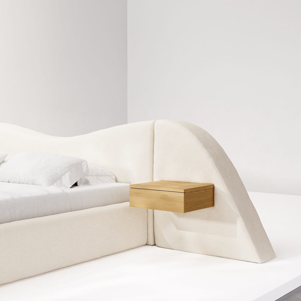 curved platform luxury bed, ozel uretim contemporary karyola, sculptural modern bedroom furniture, organic form designer yatak, soft minimal luxury karyola