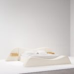 curved platform luxury bed, ozel uretim contemporary karyola, sculptural modern bedroom furniture, organic form designer yatak, soft minimal luxury karyola