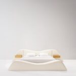 curved platform luxury bed, ozel uretim contemporary karyola, sculptural modern bedroom furniture, organic form designer yatak, soft minimal luxury karyola