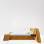 curved platform luxury bed, ozel uretim contemporary karyola, sculptural modern bedroom furniture, organic form designer yatak, soft minimal luxury karyola