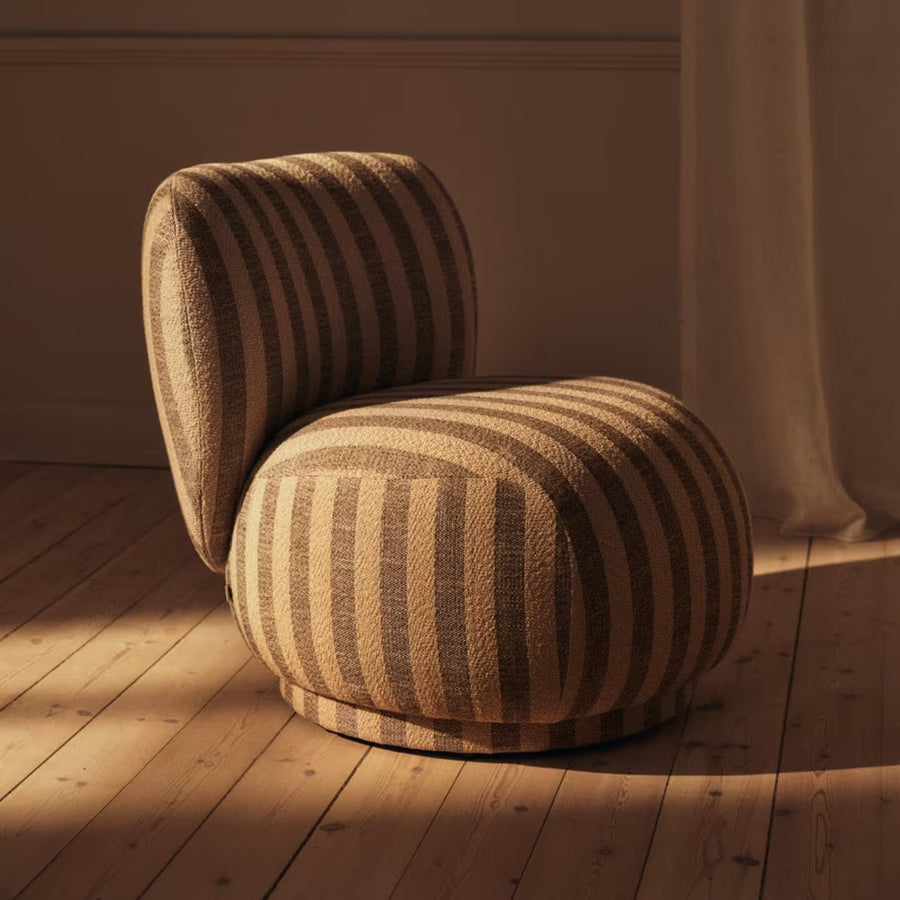rico piccolo berjer, çizgili boucle lounge chair, swivel contemporary berjer, özel üretim sculptural koltuk, collectible design lounge chair