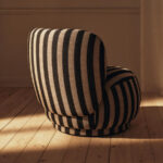 rico piccolo berjer, çizgili boucle lounge chair, swivel contemporary berjer, özel üretim sculptural koltuk, collectible design lounge chair