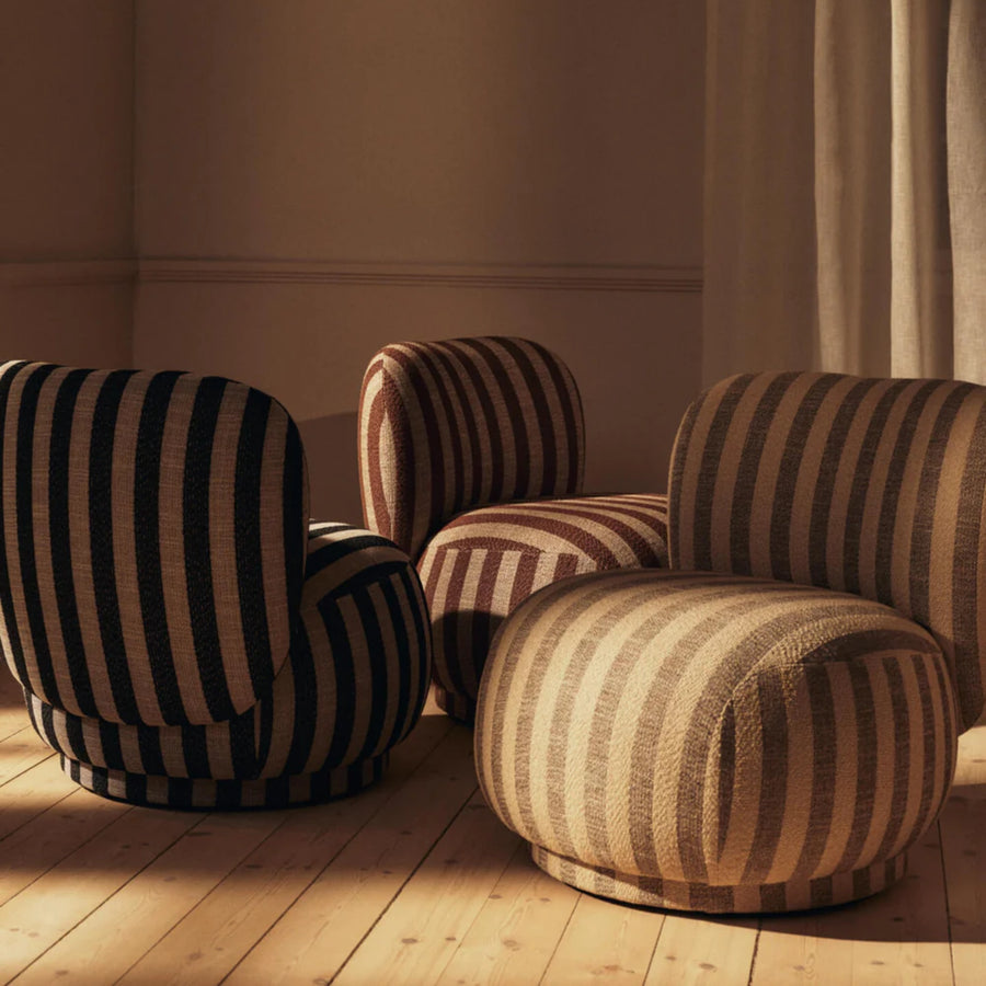 rico piccolo berjer, çizgili boucle lounge chair, swivel contemporary berjer, özel üretim sculptural koltuk, collectible design lounge chair