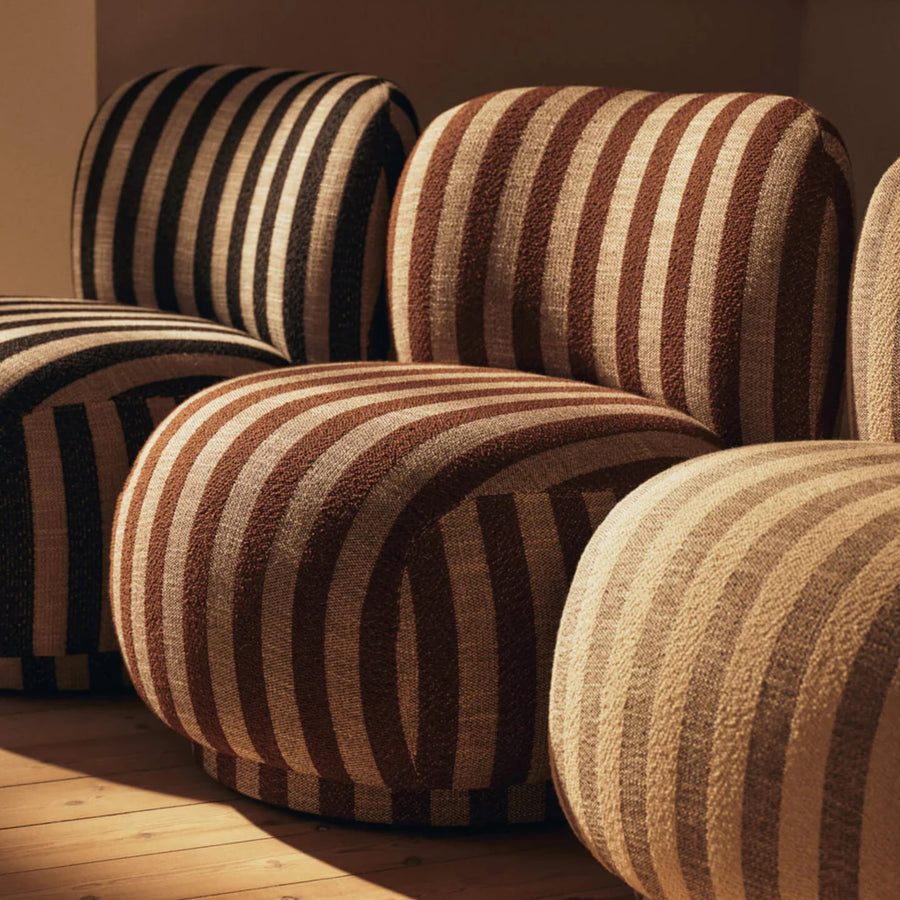 rico piccolo berjer, çizgili boucle lounge chair, swivel contemporary berjer, özel üretim sculptural koltuk, collectible design lounge chair