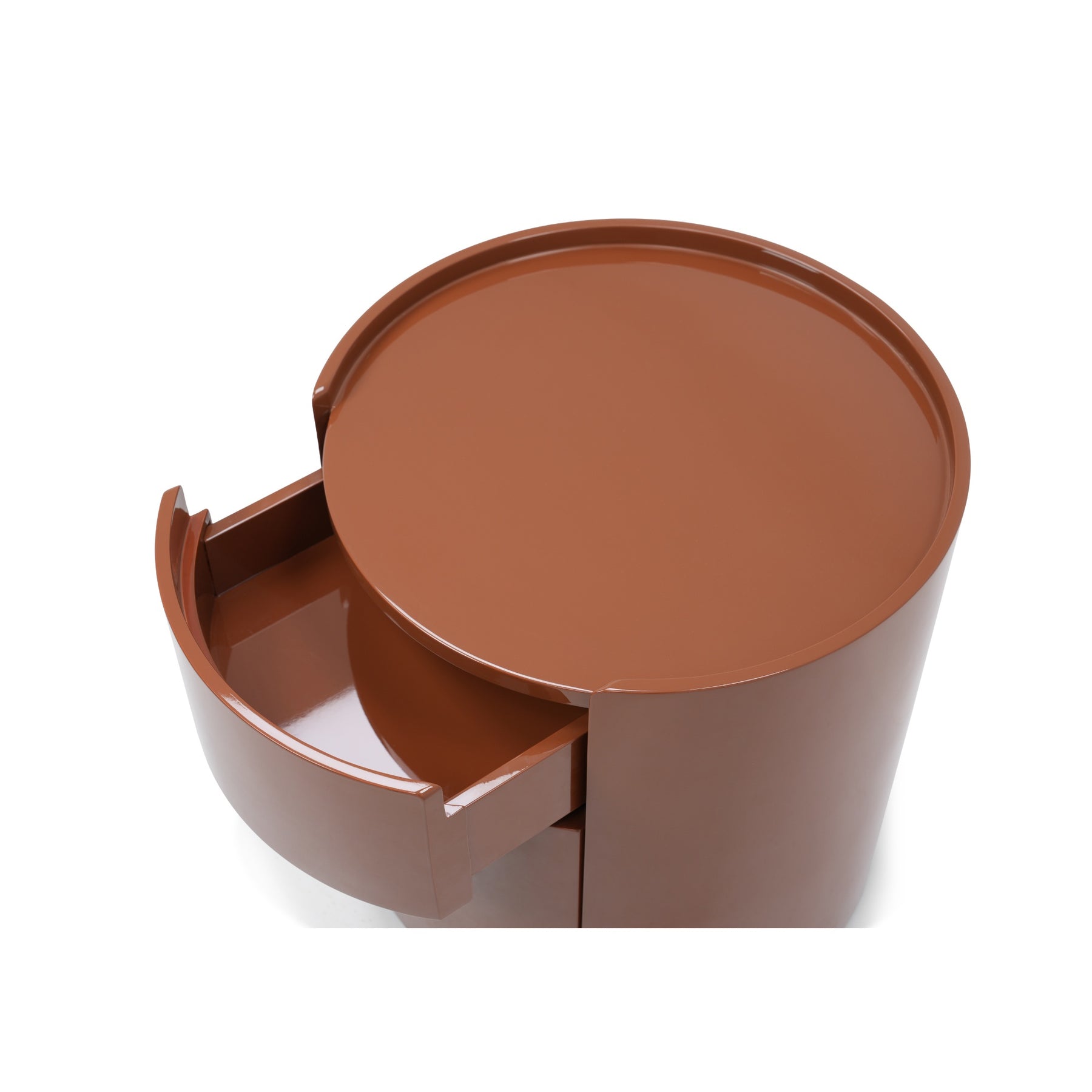 rondo komodin, cylindrical modern komodin, lake bedside table, özel üretim luxury komodin, sculptural contemporary komodin