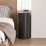 silindirik komodin, açık meşe bedside table, özel üretim modern komodin, japandi yatak odası mobilyası, contemporary yuvarlak komodin