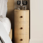silindirik komodin, açık meşe bedside table, özel üretim modern komodin, japandi yatak odası mobilyası, contemporary yuvarlak komodin