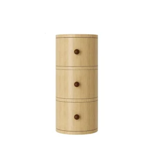 silindirik komodin, açık meşe bedside table, özel üretim modern komodin, japandi yatak odası mobilyası, contemporary yuvarlak komodin