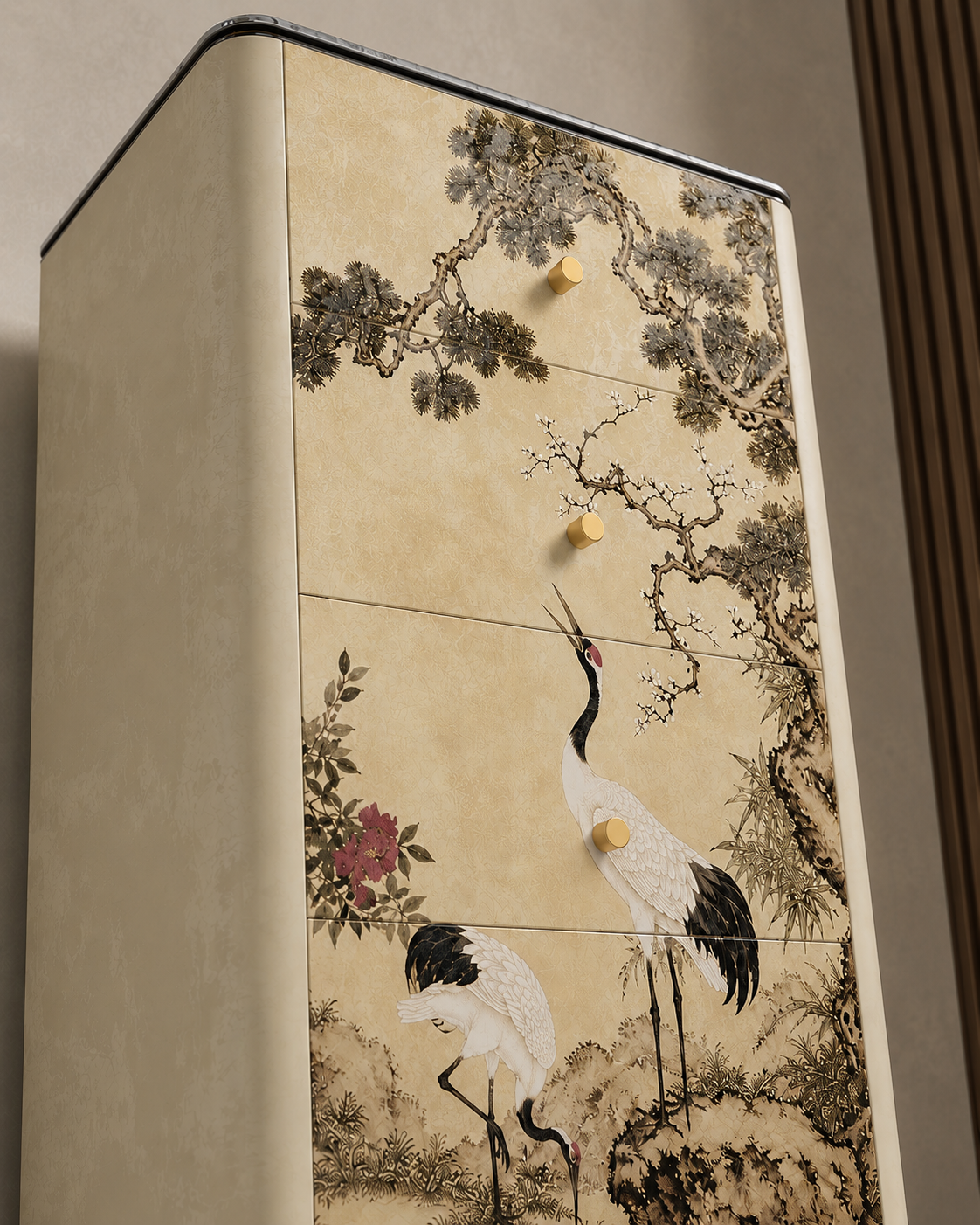 tsuru şifonyer, sanatsal luxury drawer cabinet, özel üretim oriental mobilya, contemporary collectible şifonyer, dekoratif panel dresser
