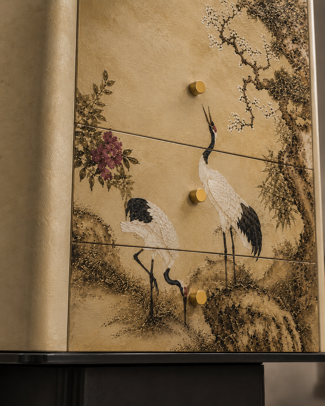 tsuru şifonyer, sanatsal luxury drawer cabinet, özel üretim oriental mobilya, contemporary collectible şifonyer, dekoratif panel dresser