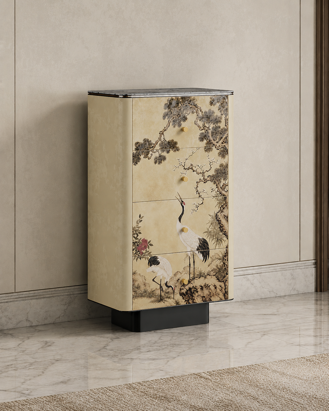 tsuru şifonyer, sanatsal luxury drawer cabinet, özel üretim oriental mobilya, contemporary collectible şifonyer, dekoratif panel dresser
