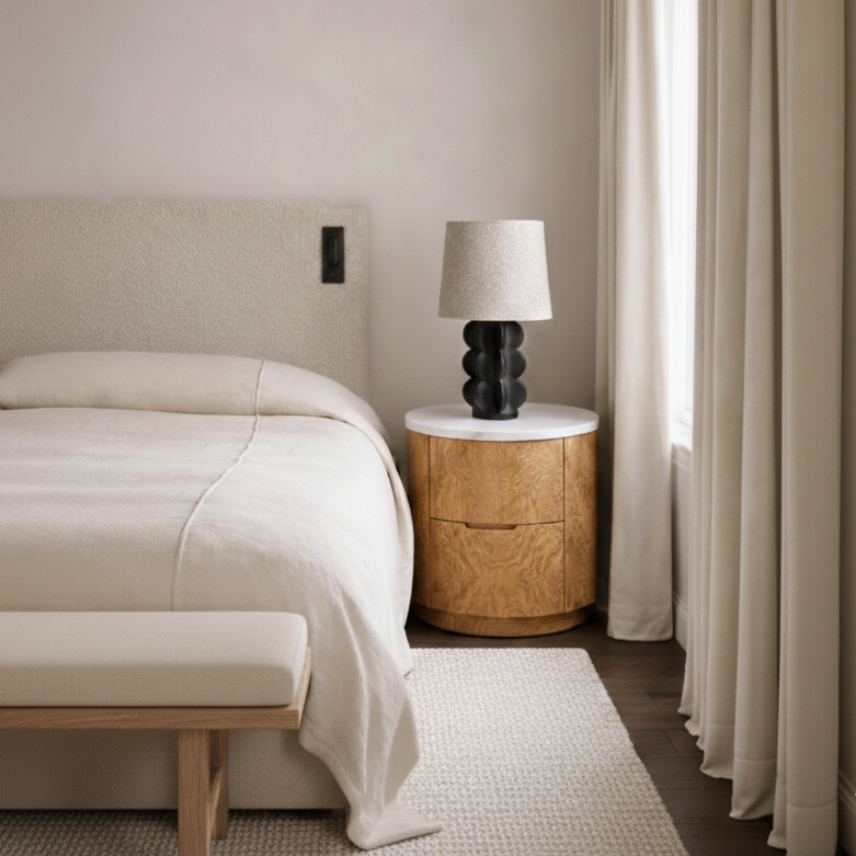 vesta komodin, tamo dişbudak komodin, cylindrical bedside table, mermer tablalı luxury komodin, özel üretim modern komodin
